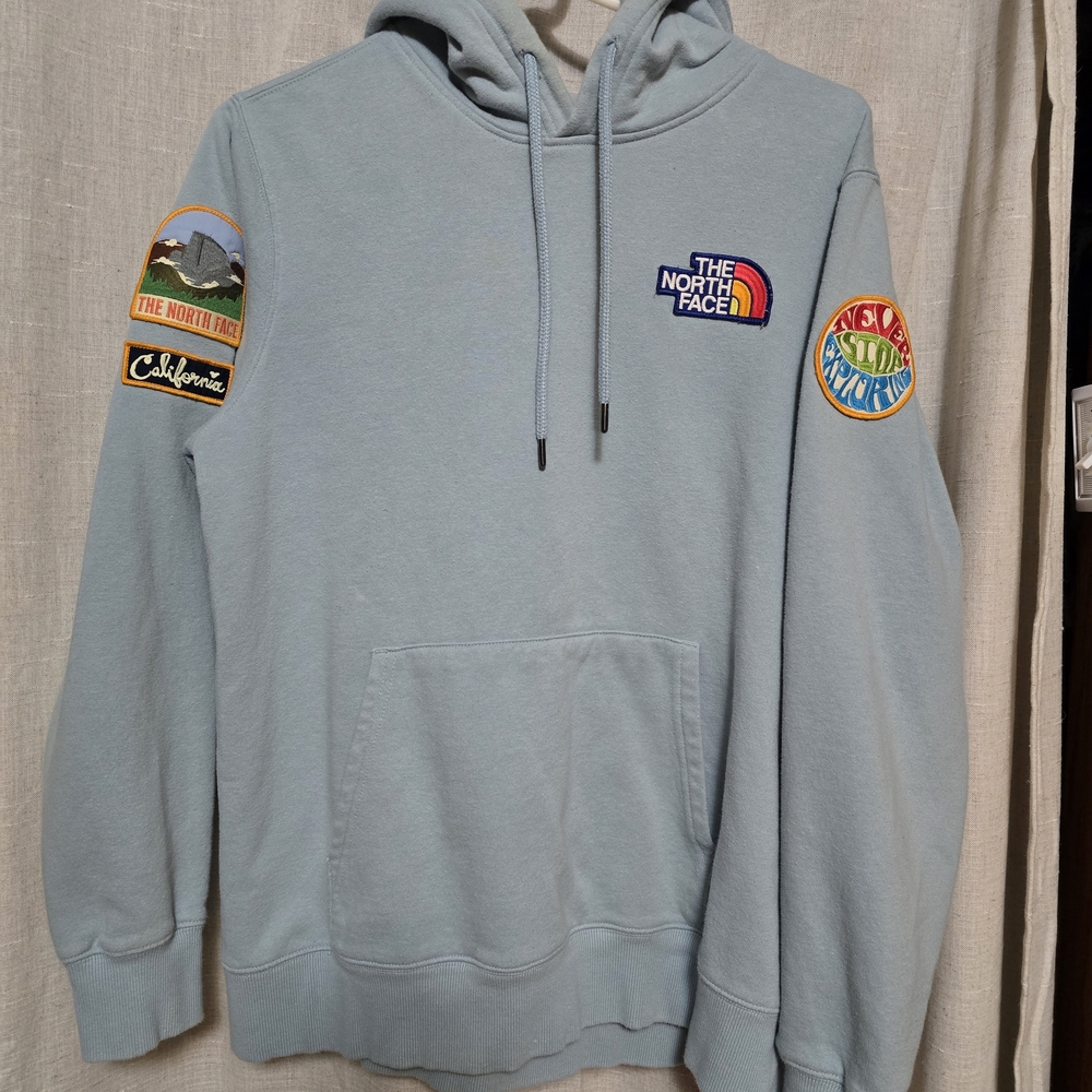 Women's The North Face Light Blue Hoodie With Patches Size Large
